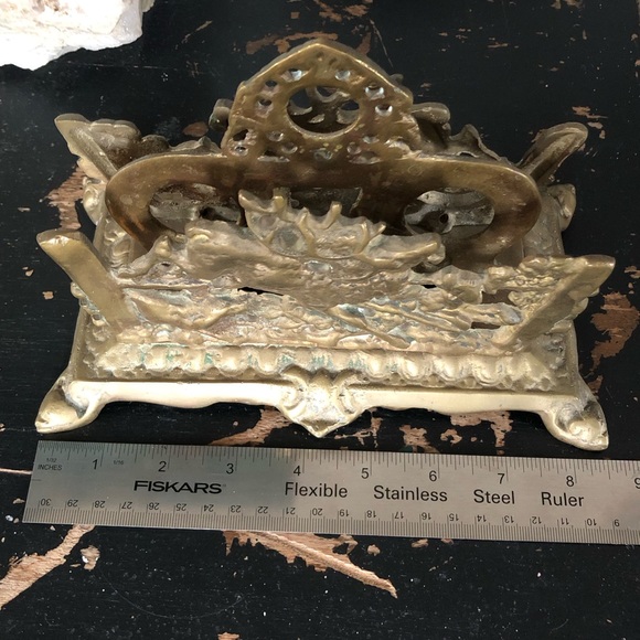 Antique Brass Letter Holder Deer Hunting Scene - Picture 9 of 9